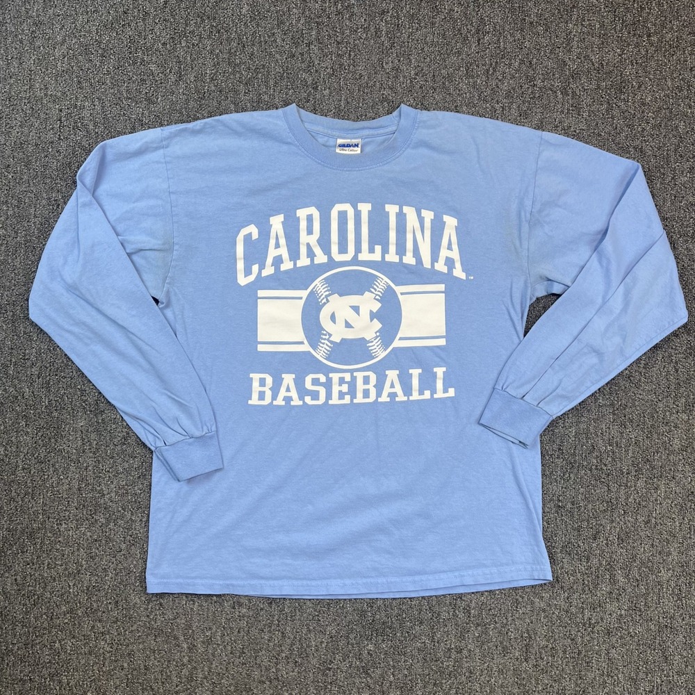 Gildan UNC Carolina Baseball Long Sleeve Shirt L Blue Cotton Collegiate Sporty — photo 2